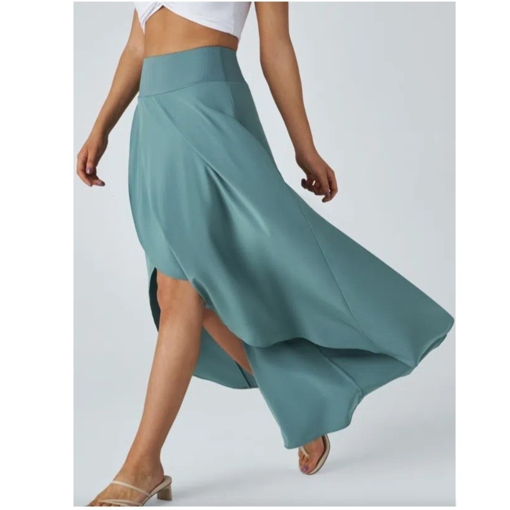 Halara Breezeful High Low Ruffle Skirt Shorts Skort Teal Blue green L